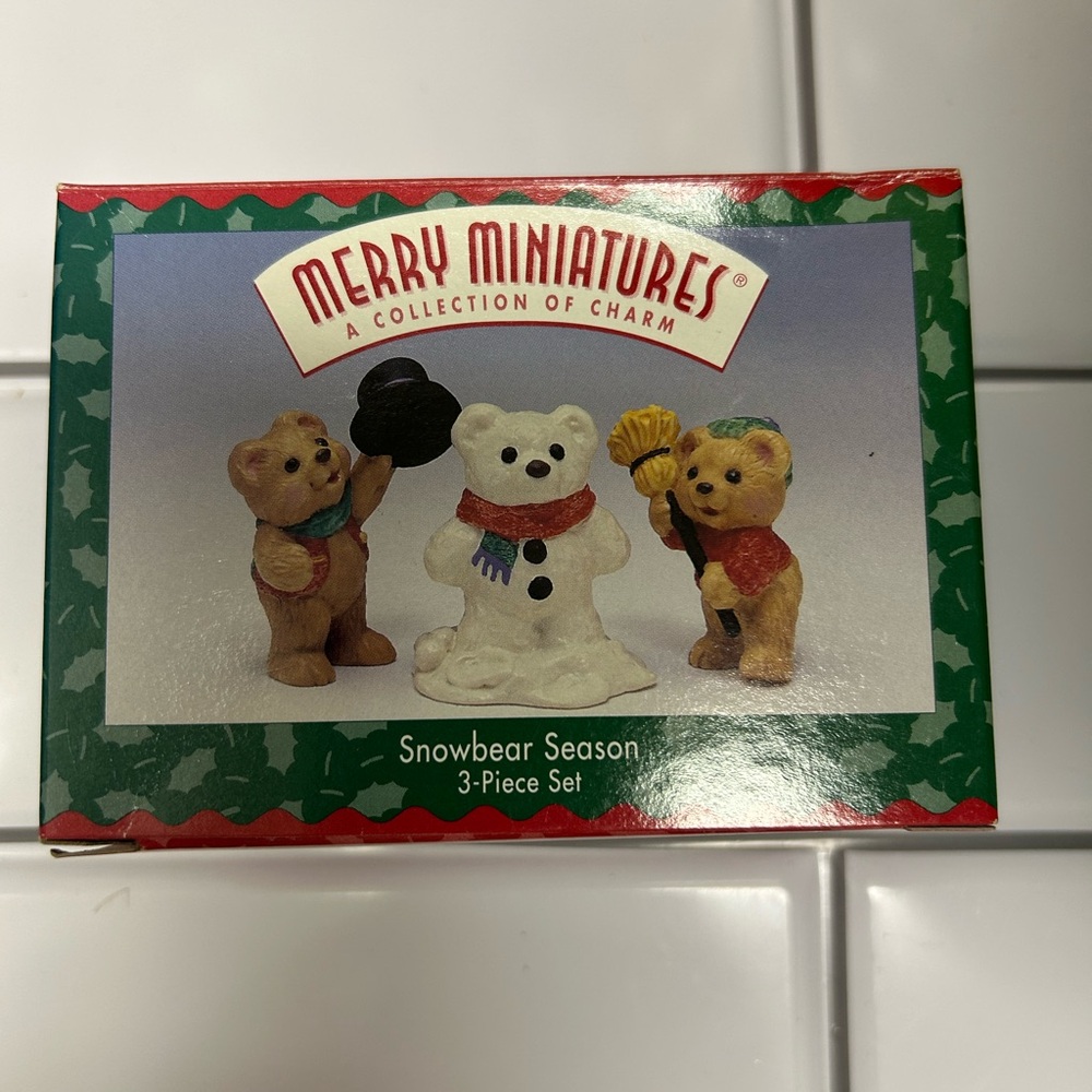 Hallmark Merry Miniatures Snowbear Season Ornament Set - Brown, White, Green